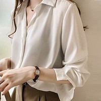 米兰茵（MILANYIN）女装秋季新款韩版气质纯色衬衫女长袖上衣简约OL雪纺衬衣打底衫 NYml231 白色 XL