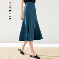 尚都比拉缎面梭织半身裙女2019女装新品纯色时尚鱼尾长裙 193Q1925964 黛蓝色 L