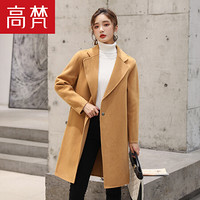 高梵 GOLDFARM 2019秋冬新款羊毛大衣女宽松韩版呢子大衣西装领中长款毛呢外套G1180093 浅绒驼 M