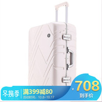 君华仕(GENVAS)行李箱 24英寸窄边框拉杆箱 时尚轻盈铝框箱旅行箱 TSA密码锁 G-1201-242帆布白