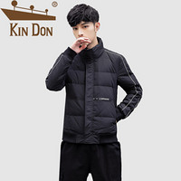 金盾（KIN DON）羽绒服 男2019冬季新款休闲百搭韩版潮流立领后背印花加厚保暖外套 QT708-C616 黑色 4XL