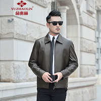 俞兆林（YUZHAOLIN）绵羊皮衣 男士大码纯色翻领薄款夹克外套5017-1528深棕色XL