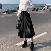 AUDDE 2019秋季新款女装新品半身裙女百褶半身裙子女中长款韩版a字高腰ins超火 HCYYY772 黑 M