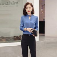 米兰茵（MILANYIN）女装 2019年新款秋工作服正装职业系扣修身百搭衬衫 NYml150 蓝色 衬衫 4XL