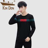 金盾（KIN DON）针织衫 男2019秋季新款休闲百搭韩版潮流时尚圆领拼色打底衫 A303-MY815 黑色 XL