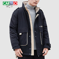 卡帝乐鳄鱼(CARTELO)羽绒服男加厚2019冬季新品男士立领休闲保暖外套男装上衣 黑色 2XL