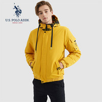 U.S.POLO ASSN. 羽绒服男 2019新品冬季保暖加厚连帽外套宽松加绒男士防寒休闲上衣服 6194117009 黄色 M