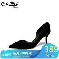 金利来（goldlion）女士尖头细高跟优雅侧空浅口单鞋8196001012-黑色-35码