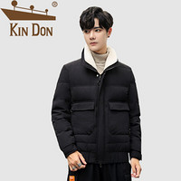 金盾（KIN DON）羽绒服 男2019冬季新款休闲百搭韩版潮流立领加厚保暖工装毛领外套 QT708-T05 黑色 4XL