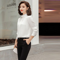 米兰茵（MILANYIN）女装2019秋款新款衬衫女工作服正装职业修身衬衣女装NYml199 白色衬衫 M