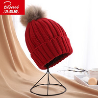 北极绒帽子女保暖可爱毛球毛线帽子户外防寒护耳女士帽子02523 红色