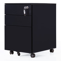 中伟活动柜钢制桌下柜挂劳柜三抽柜桌下抽屉柜文件柜资料柜纯黑色侧拉