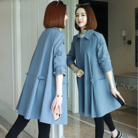 BANDALY 2019秋季女装新款风衣女中长款韩版宽松大码外套小个子斗篷薄款 yzLYSX93082 蓝色 M