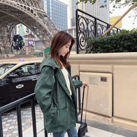 沫欣 风衣女2019秋冬新品优雅气质收腰显瘦连帽衫中长款简约口袋大衣外套 YJC811639039 墨绿色 XL