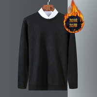 红豆旗下相思鸟 针织衫男士圆领保暖加绒加厚简约休闲针织弹力螺纹领口冬季打底衫 S1黑色 180/96A