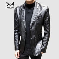 猫人(MiiOW)皮衣男士潮流时尚百搭西装领PU皮夹克外套1217-1-JK25黑色XL