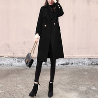 尚格帛 毛呢大衣女2019秋冬新品女装中长款流行赫本风呢子大衣宽松显瘦风衣外套 XDD04 黑色 XL