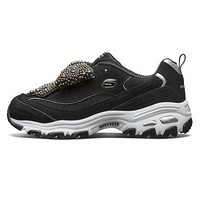 斯凯奇（Skechers）女款松糕老爹烫钻蝴蝶结时尚熊猫休闲鞋13159 黑色/银色 35