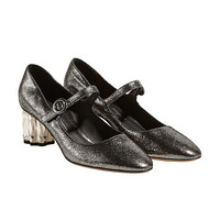 Salvatore Ferragamo 菲拉格慕 经典款女士银色羊皮革花朵造型鞋跟玛丽珍鞋 0718282_1D _ 70