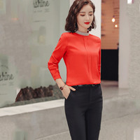 MAX WAY 女装2019新款秋季衬衫女工作服正装职业修身衬衣女装OL NYml156 红色衬衫 L