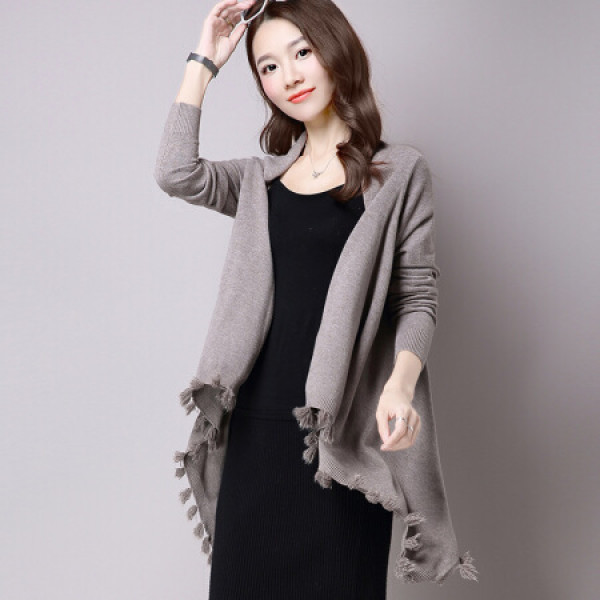 商品凡淑 针织衫开衫外套2019秋季新品女装中长款流苏披肩外搭宽松