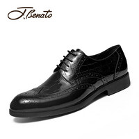 宾度（J.Benato）男士商务布洛克英伦系带结婚正装皮鞋 7D551 黑色 44
