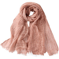 GLO-STORY春秋时尚亚麻扎染镂空围巾文艺纯色百搭气质纱巾女WSJ834205 橘粉