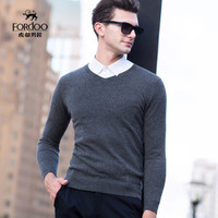 虎都 羊绒衫男士纯色V领毛衣商务百搭秋冬季新款上衣潮流舒适轻奢保暖休闲打底衫 BZHD9608 中灰 185/2XL