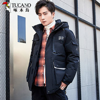 啄木鸟（TUCANO）羽绒服男2019冬季新款时尚韩版中长款连帽休闲工装服保暖外套男装 黑色 L