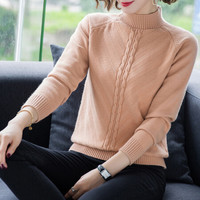 BANDALY 针织衫女2019秋冬季女装新款半高领短款韩版时尚百搭纯色针织衫潮 MMBD1613 驼色 L
