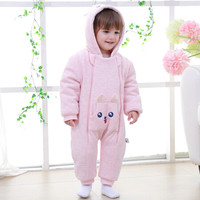 贝吻BABY KISS 婴儿连体衣爬服冬双面可穿棉服加厚款宝宝外出服礼盒装B5013 粉色80码