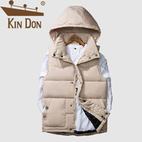 金盾（KIN DON）马甲 男2019冬季新款百搭韩版潮流连帽撞色保暖情侣同款外套 A076-1- M8858 米黄色 女M