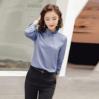 米兰茵（MILANYIN）女装 2019新款秋女工作服正装职业修身荷叶领长袖衬衫 NYml144 灰色衬衣 4XL