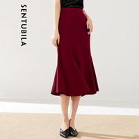 尚都比拉缎面梭织半身裙女2019女装新品纯色时尚鱼尾长裙 193Q1925964 酒红色 M