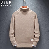 吉普 JEEP 高领毛衣男纯色2019秋冬装新品长袖修身针织衫休闲套头衫翻领打底衫上衣服XH181205 常规-卡其 2XL