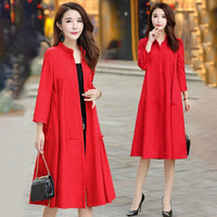 BANDALY 2019秋季新品女装风衣女干练立领中长款韩国宽松气质过膝薄外套 KKWH1905 红色 XL