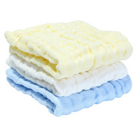 北极绒6层儿童水洗纱布小方巾3条装纯色组合