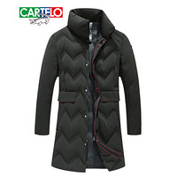 卡帝乐鳄鱼(CARTELO)羽绒服男中长款2019冬季新品立领外套男士衣服防寒时尚修身冬装 咸菜 L