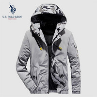 U.S.POLO ASSN. 羽绒服男 2019新品冬季保暖加厚连帽外套宽松加绒男士防寒休闲上衣服 6194117009 灰色 L