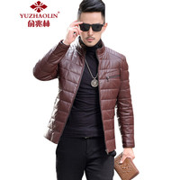 俞兆林(YUZHAOLIN)轻量羽绒服 男士时尚立领羽绒服皮衣外套2020-1-1706酒红色XL