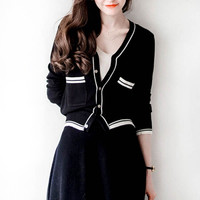 Markentsee 2019秋装新品针织衫女装防晒衫薄百搭外搭短款早春小香风针织开衫外套 GZHB999521 黑色 L