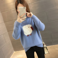 AUDDE 2019秋冬季新款女装新品针织衫女很仙的毛衣女宽松加厚半高领洋气上衣打底衫 ywH821 蓝色 M