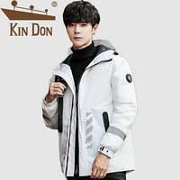 金盾（KIN DON）羽绒服 男2019冬季新款休闲百搭韩版潮流连帽加厚保暖外套 XZ104-Y998 白色 3XL