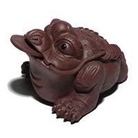 君礼轩 茶宠摆件宜兴紫砂手工紫泥招财金蟾紫砂茶宠摆件茶道茶具配件大号三足金蟾