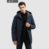 吉普(JEEP)羽绒服男2019冬季新品加绒加厚连帽白鸭绒宽松外套男X-8804 藏青 2XL