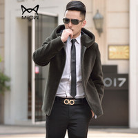 猫人(MiiOW)皮衣 男士时尚休闲连帽开衫羊剪绒皮草外套1616-1701咸菜绿3XL