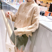 莉夏乐 2019秋季新款女装新品针织衫靓丽仙女范宽松套头韩版慵懒风毛衣 ywYN19006 杏色 均码