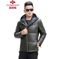 俞兆林(YUZHAOLIN)轻量羽绒服 男士简约连帽羽绒服皮衣外套2020-1-1720咸菜色2XL