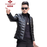 俞兆林（YUZHAOLIN）轻量羽绒服 男士时尚立领羽绒服皮衣外套2020-1-1706黑色M