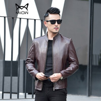 猫人(MiiOW)绵羊皮衣 男士时尚潮流绵羊皮夹克外套5017-1523酒红色L